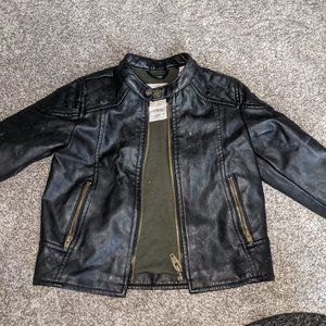 Faux Leather Jacket with Olive Green Lining, 18M